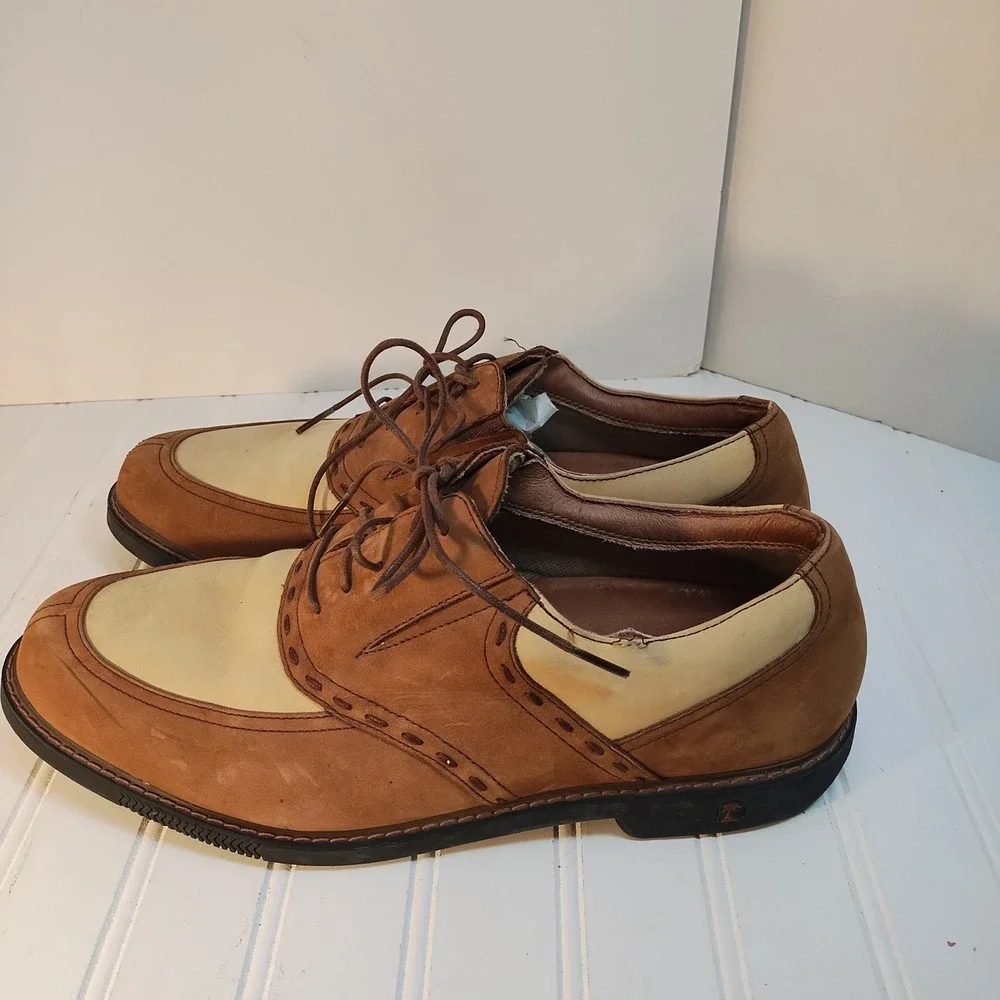 Tommy Bahama Mens Old Havana Cocoa Leather Saddle Golf Shoes 12M Two Tone Oxford